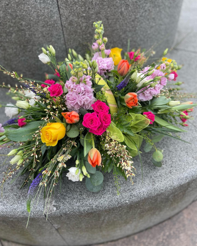 Sherbet Twist - This delightful collection of seasonal blooms is a beautiful way to send your affections. A pretty arrangement in a classic basket simply fizzing with joy and character.